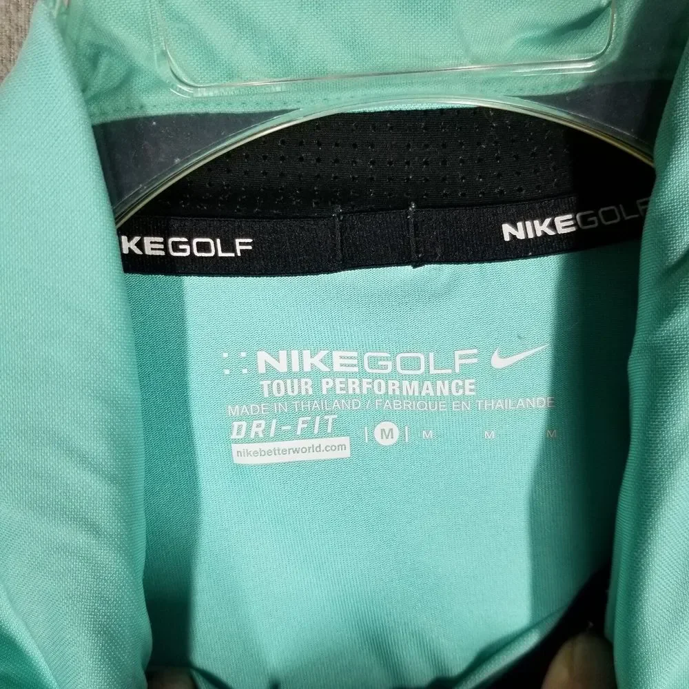 Nike Golf Tour Performance Mens Medium Aqua Teal Black Active‎ Dri-Fit Polo